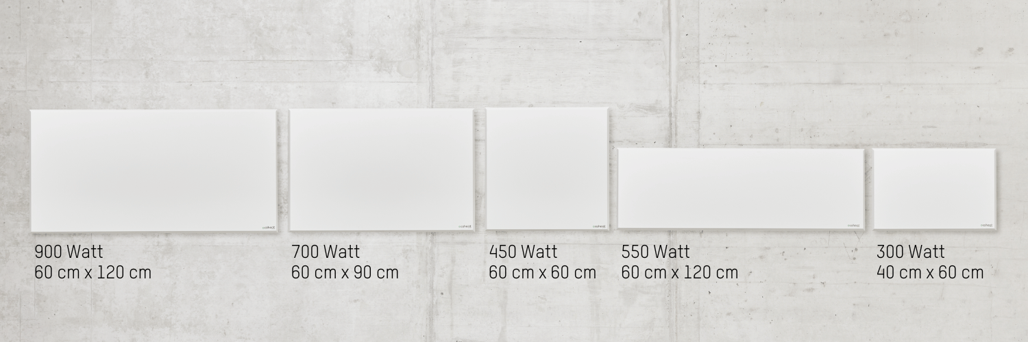 ecoheat classic Infrarotheizungen Grössen und Leistungen